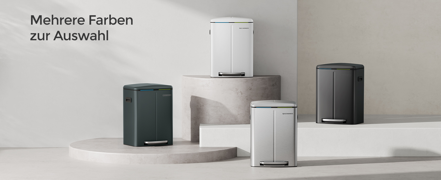 SONGMICS Відро для сміття 40 л з 2 відділеннями, 2 x 20 л, з педаллю, з металу, з пластиковим внутрішнім відром, з кришкою, з ручками, Softclose, герметичне, біле LTB40WT (Чорний)