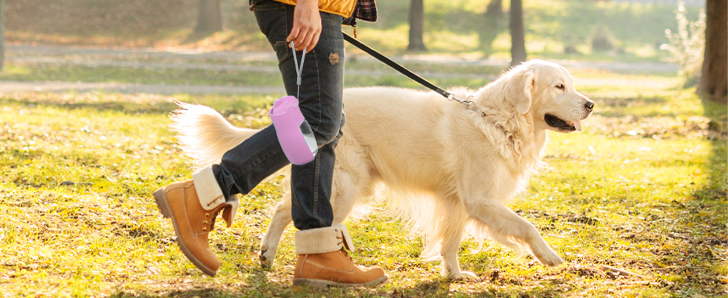 Водяна пляшка для собак на прогулянці 570мл або 350мл: портативна, для цуценят, малих, середніх та великих собак (Рожева)