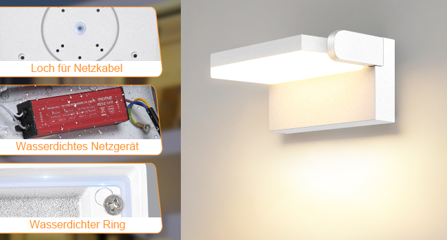 LEDMO Настінний LED світильник 60W, 5000 Лм, білий, поворотний 360°, IP65, тепле світло 3000K, для тераси, входу, саду