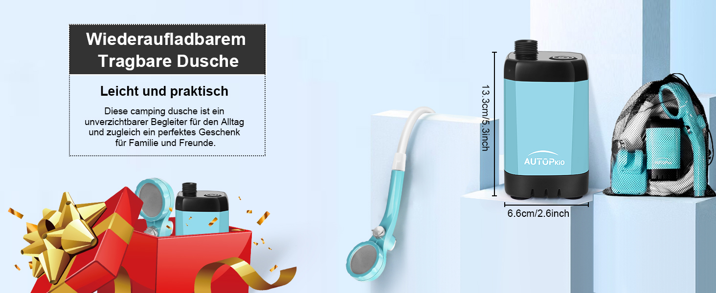 Портативна душова кабіна для кемпінгу AUTOPkio з акумулятором 4500mAh, водонепроникна IPX7, з дисплеєм, для відпочинку на природі, подорожей, миття автомобіля та тварин (блакитна)