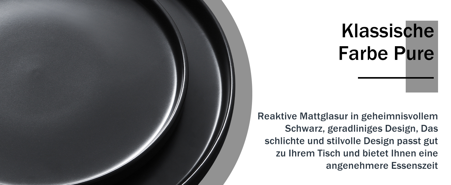 Набір посуду Homikit на 6 осіб: тарілки, миски, десертні тарілки, реактивна глазур, чорний колір, 18 шт.