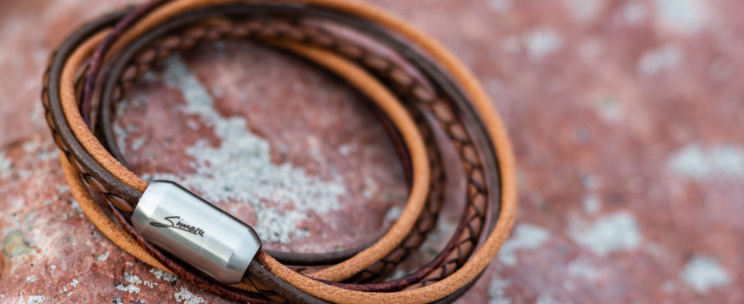 Браслет шкіряний Echtleder (Німеччина) унісекс з магнітною застібкою, 3XL (21-22 см), коричнево-срібний