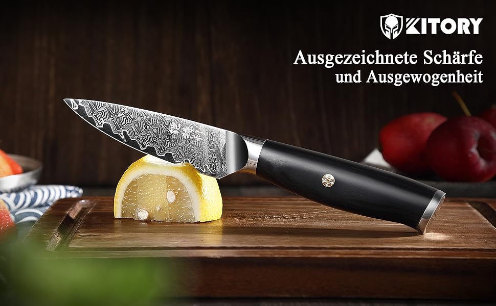 Ніж кухарський Kitory Damastmesser 20см Pro з лезом з 73 шарів дамаської сталі 10Cr15CoMoV та ручкою з паккавуду