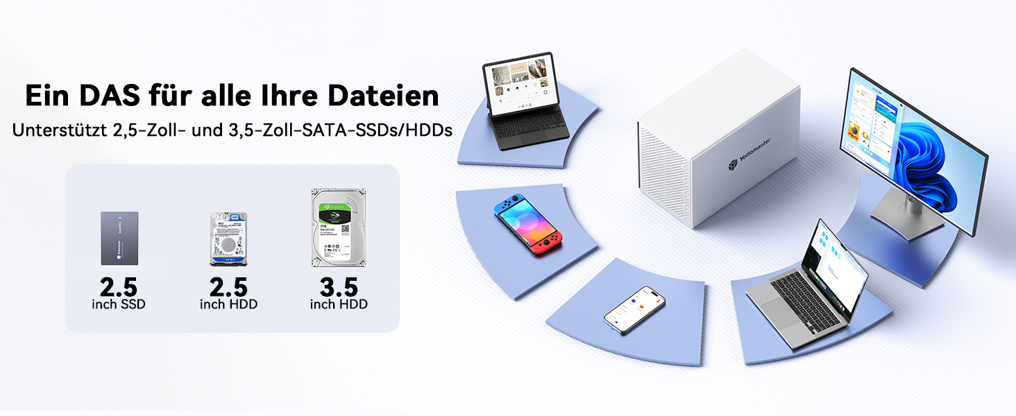 Зовнішній корпус для жорстких дисків Yottamaster на 5 слотів USB-C, алюмінієвий SATA Case для HDD/SSD 3.5