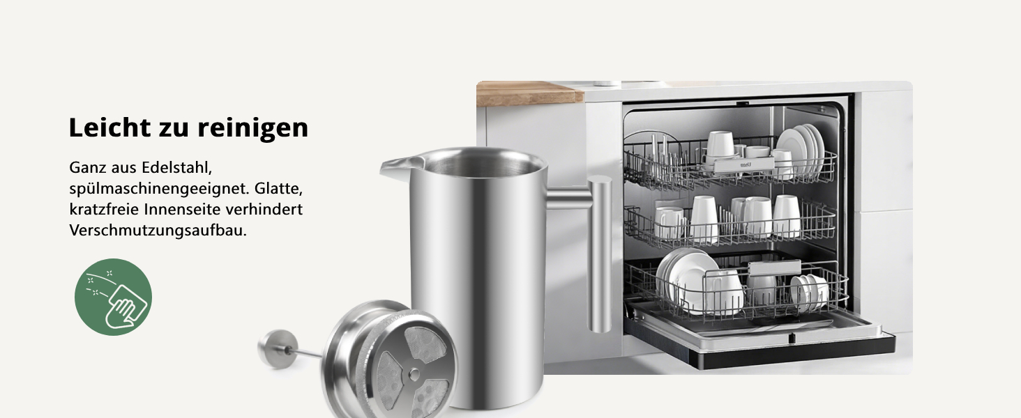 Френч-прес для кави 1L з нержавіючої сталі, термоізольований, з подвійними стінками та 5 фільтрами