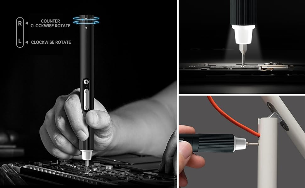 JAKEMY Мініатюрний електричний шуруповерт E21-B: набір для дрібної механіки з регулюванням крутного моменту, LED-підсвічуванням та USB-C зарядкою