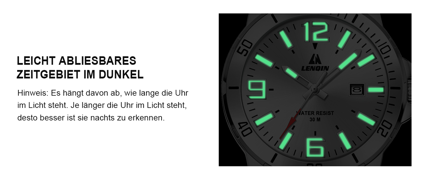 Годинник чоловічий LN LENQIN з нержавіючої сталі, водонепроникний, з датою, кварцовий, аналоговий, білий (сріблястий)