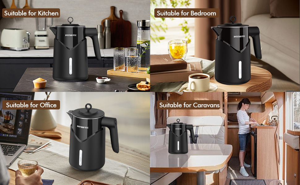 Електричний чайник з нержавіючої сталі 2200W з швидким нагріванням, автоматичним вимкненням, захистом від сухого кипіння, 1.7L, без BPA, без контакту з пластиком, тихий, чорний