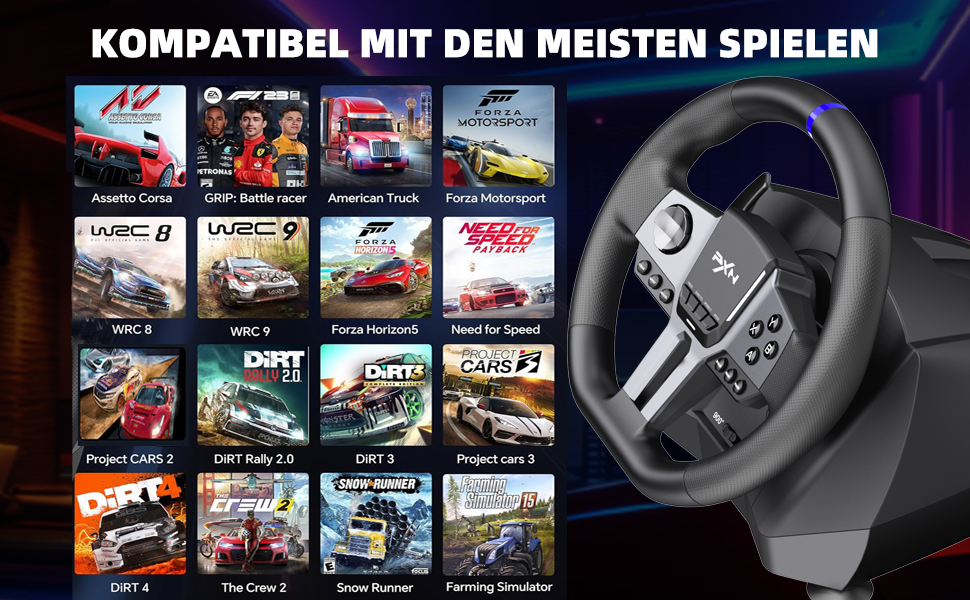 PXN V9 Gen2 Руль для ПК з педалями та перемикачем передач, 270/900° оберт, Магнітний енкодер, Датчик Hall Effect, сумісний з PC, PS4, Xbox One, Xbox Series X|S