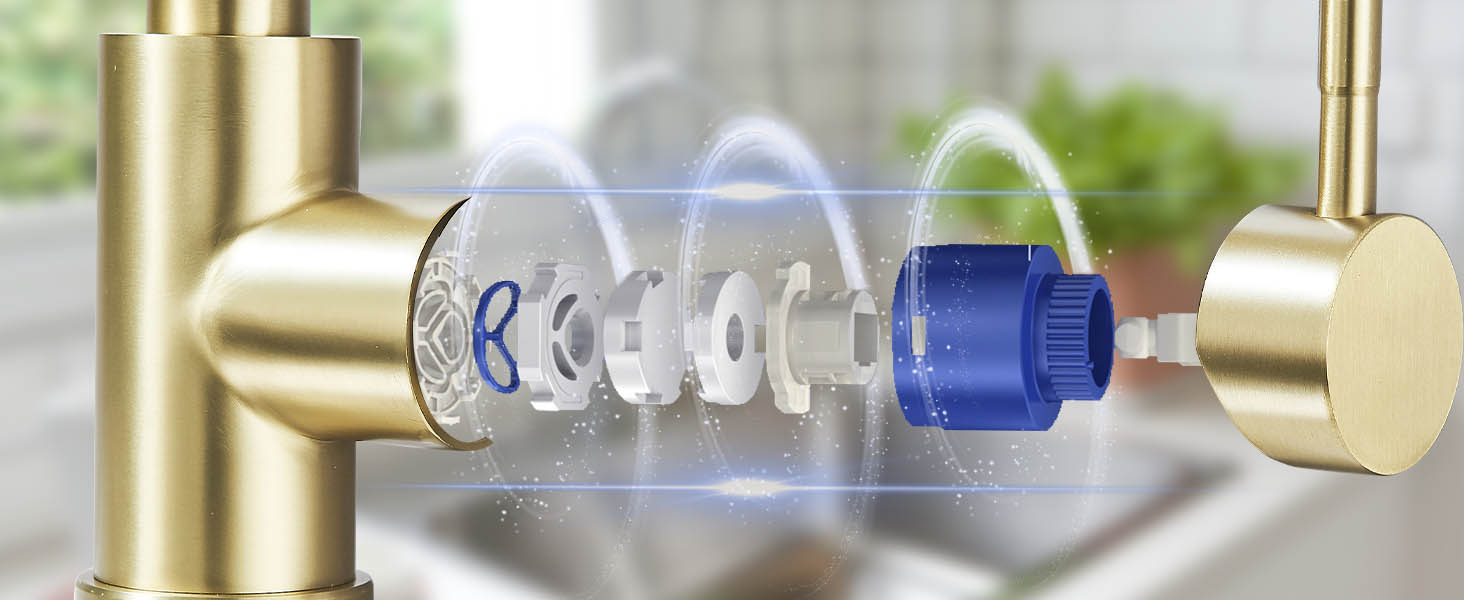 Кухонний змішувач з двома виливами, поворотний на 360°, з високим виливом та спіральною голкою, з нержавіючої сталі (золотий)