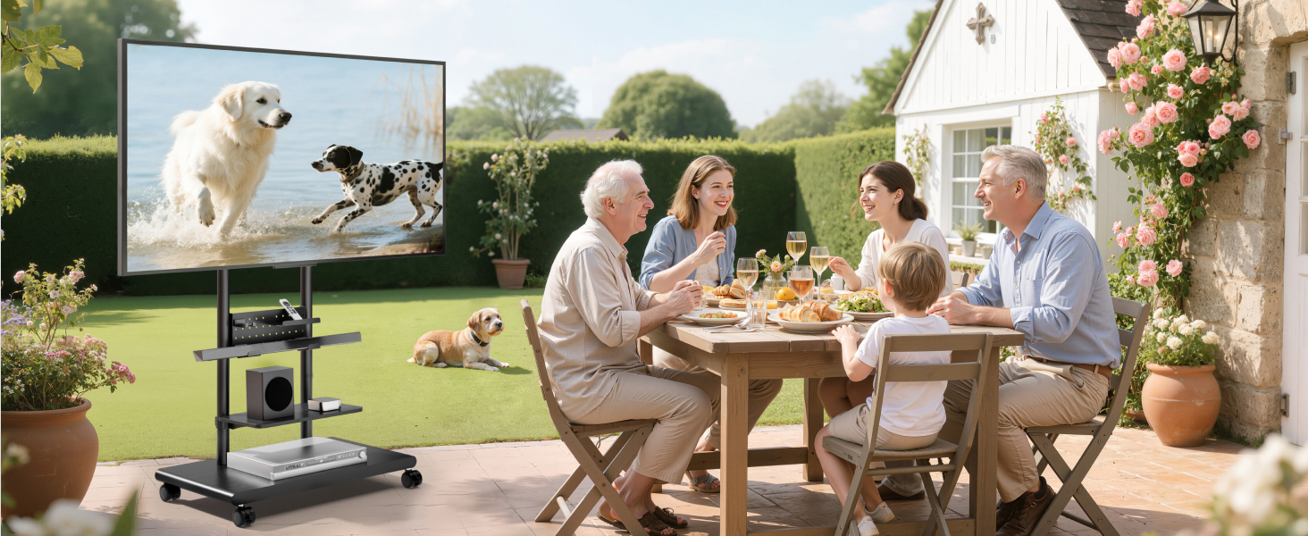 Підставка для телевізора на колесах, 50-90 дюймів, до 70 кг, регульована висота та нахил, з полицями, VESA 600x400 мм