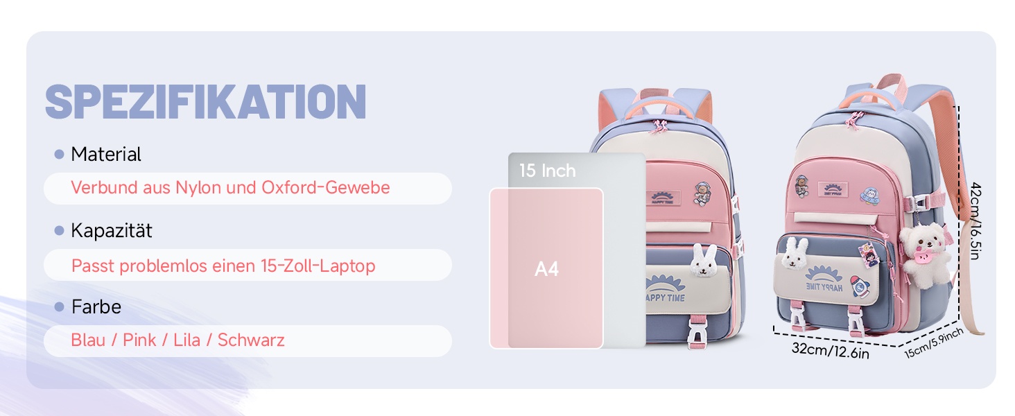 Шкільний рюкзак Tanou для дівчаток, 20 літрів, водонепроникний, для 3-7 класів, блакитний