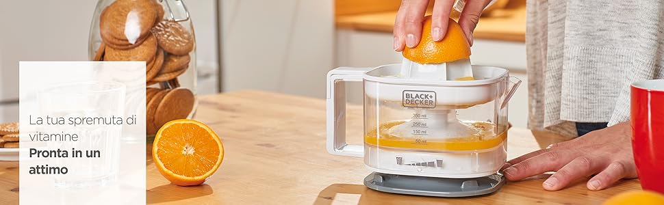 Електрична соковитискачка для цитрусових BLACK+DECKER BXCJ350E, 350W, нержавіюча сталь, регулятор м'якоті, 2 насадки