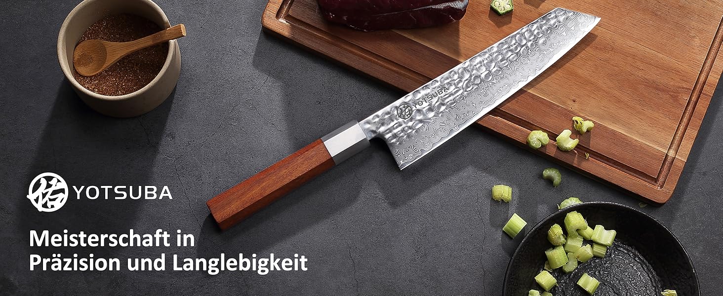 Кухонний ніж YOTSUBA Hackmesser 18 см, кухонний тесак, професійний ніж для м'яса та овочів, з ергономічною ручкою Pakkawood