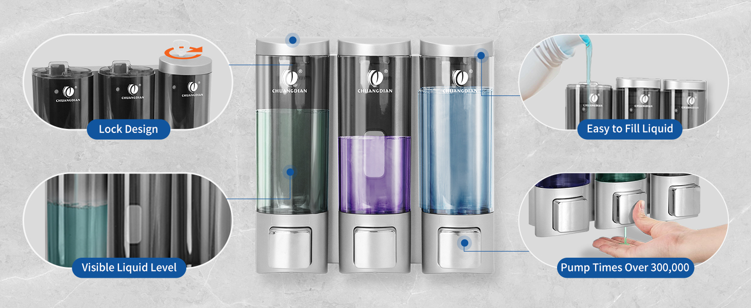 Ручний дозатор мила CHUANGDIAN, настінний, 200 мл, білий (трійка білий)