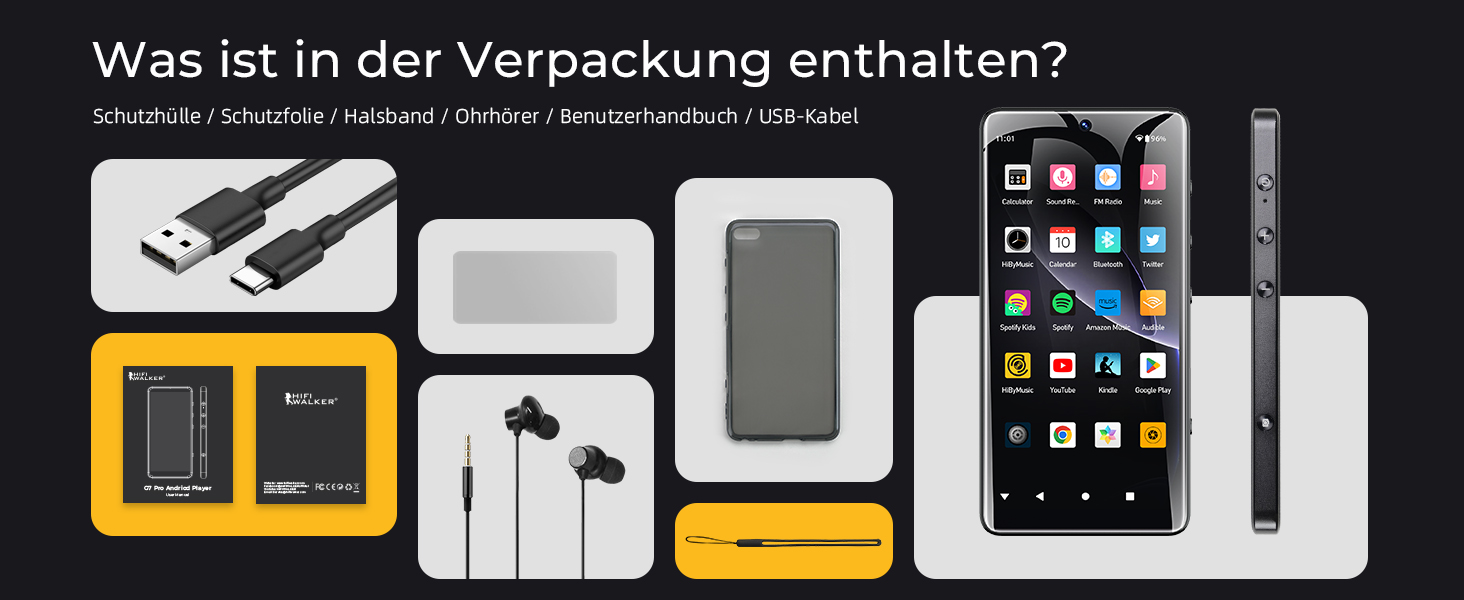 MP3 плеєр HIFI WALKER G7 Pro Android 13 160GB: Bluetooth, Wi-Fi, 5.2