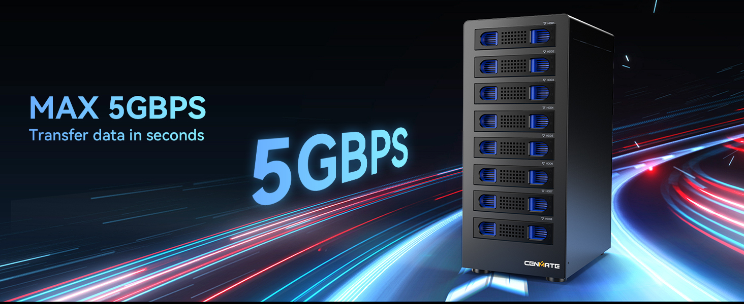 Корпус для жорстких дисків CENMATE з 8 відсіками (2.5'/3.5') SATA HDD/SSD, USB 3.0, Daisy Chain, DAS