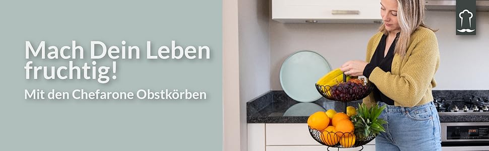 Стійка для фруктів Chefarone® – XL, 33 см, 3 яруси, чорна – стильний фруктовий кошик з мисками, декор для кухні