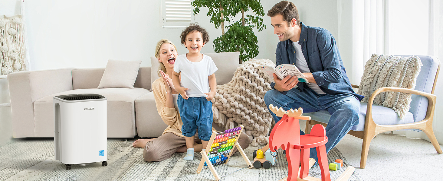 Електричний осушувач повітря COLAZE 12л/24г з автоматичною відтайкою, датчиком рівня води та низьким рівнем шуму (36дБ) для квартири, підвалу (повітряний вихід зверху)