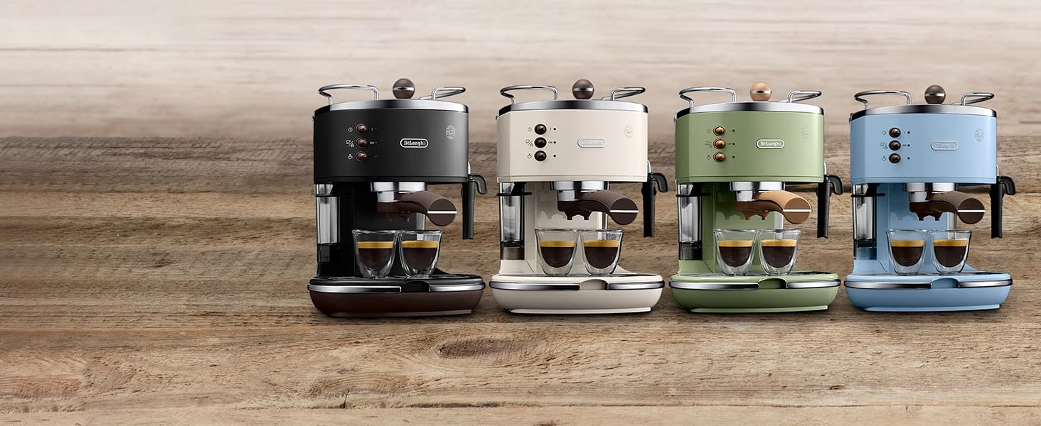 Еспресо-машина De'Longhi Icona Vintage ECOV 311.BG – чорна, з ручним капучинатором, для кави та ESE Pads, 1.4 л