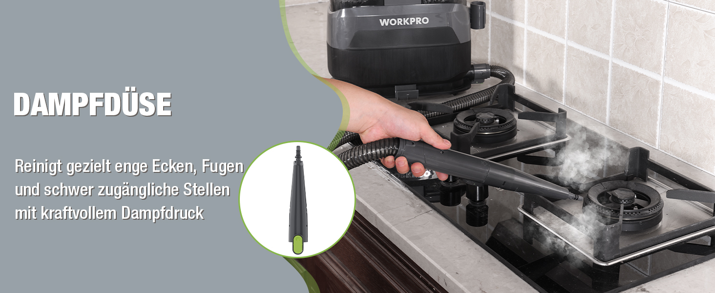 WORKPRO Мийний пилосос для килимів та м'яких меблів, 16 kPa, 4 режими очищення, насадки для килимів, диванів, матраців, вікон, видалення тваринських плям