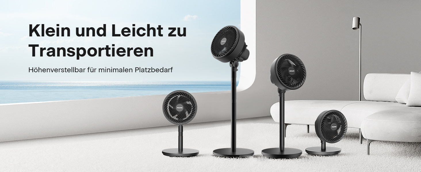 Вентилятор торнадо PELONIS з дистанційним керуванням, сенсорним дисплеєм, 3D циркуляцією, тихий (36.5dB), потужний (10м повітряний потік), регульована висота (60/111см), 4 швидкості з таймером, знімний захисний гріт, поворотний, 76см, чорний