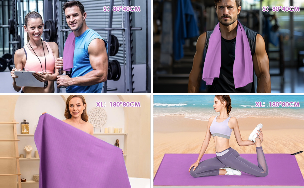 Набір рушників з мікрофібри (3 шт.): 180x80 см + 2 шт. 80x40 см. Ідеально для фітнесу, сауни, пляжу, подорожей. Темно-зелений (фіолетовий)