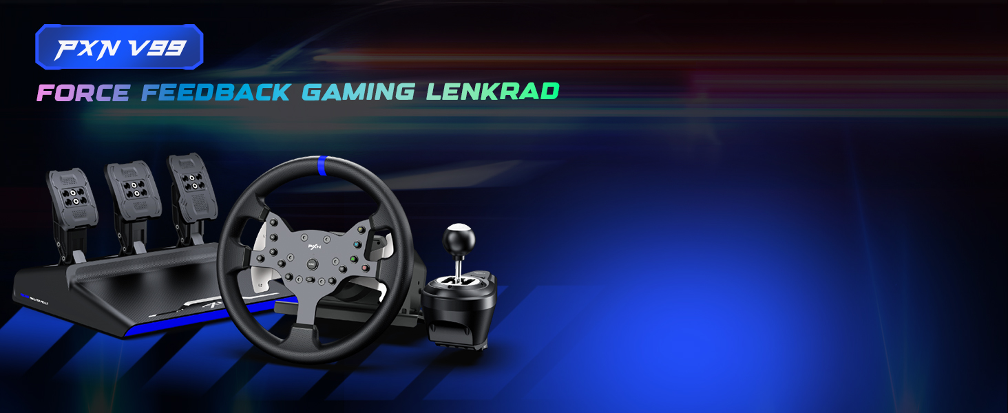 PXN V99 ігровий кермо з педалями та перемикачем передач – 3.2 Nm Force Feedback, 270°/900°, 11.8 дюймів, 4 лопаті перемикання передач, додаток Tools – кермо для PC, Xbox та PS4