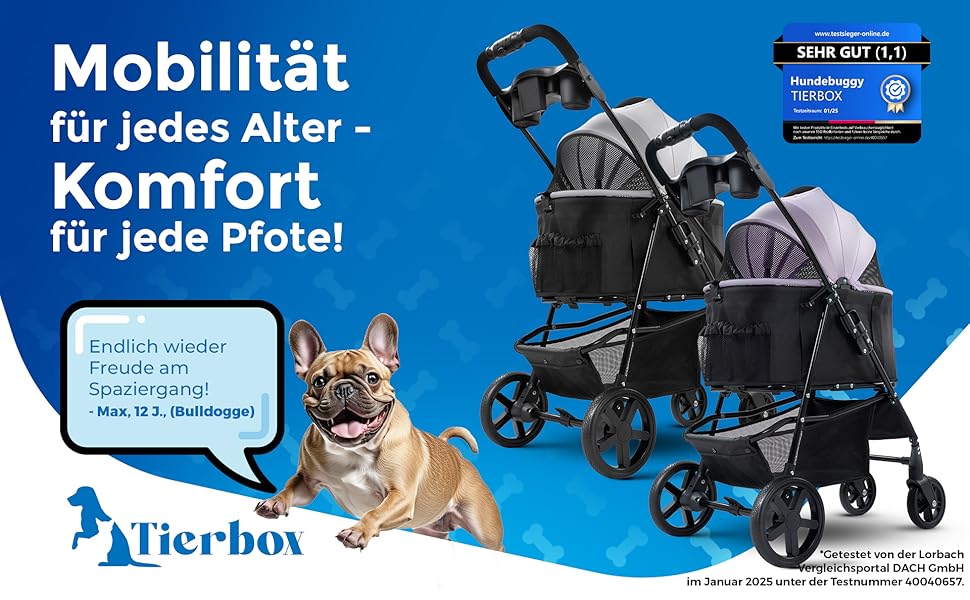 Візок для собак до 10 кг, візок для маленьких собак, складний з QuickFold, візок для котів сірого кольору