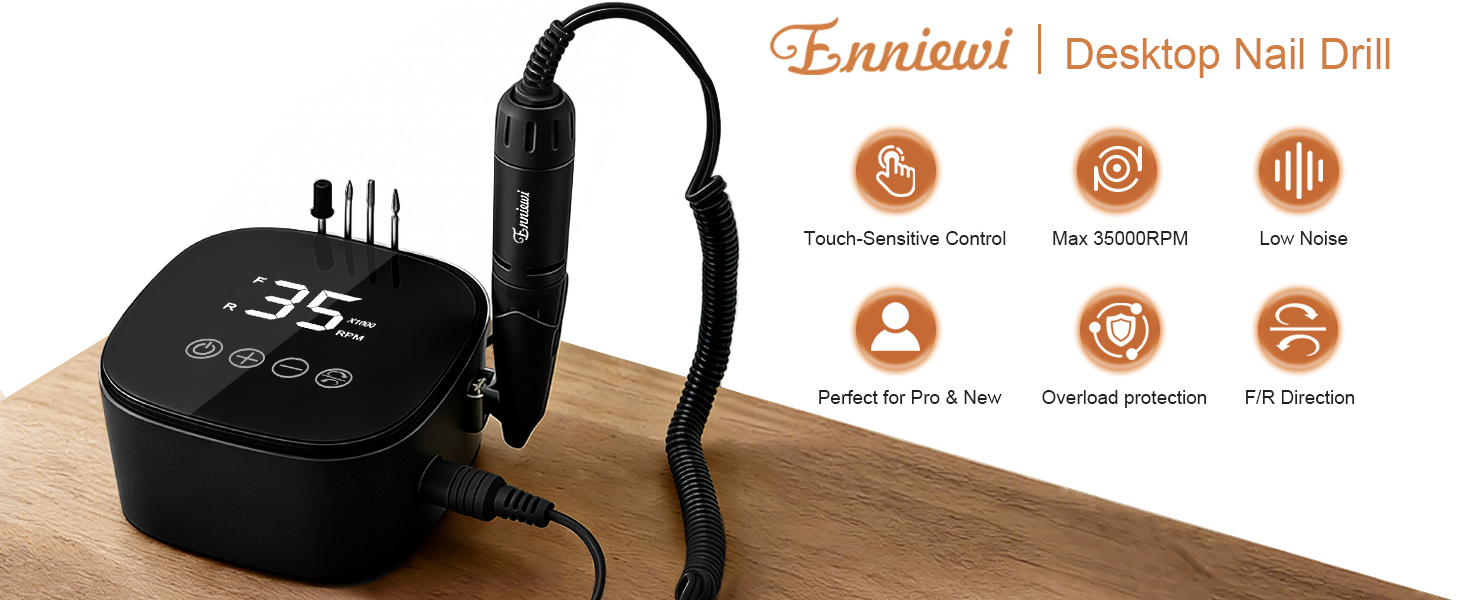 Електричний фрезер для нігтів Nagelfräser 35000 об/хв з LED дисплеєм, 35W, Touch-керування, для манікюру та педикюру в салоні та вдома