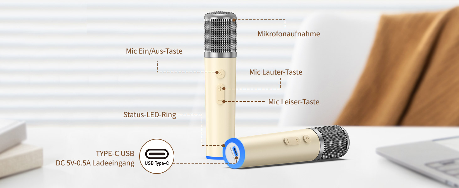 Караоке машина з 2 мікрофонами, Bluetooth, LED-підсвітка, 5 ефектів голосу, для дітей та сім'ї