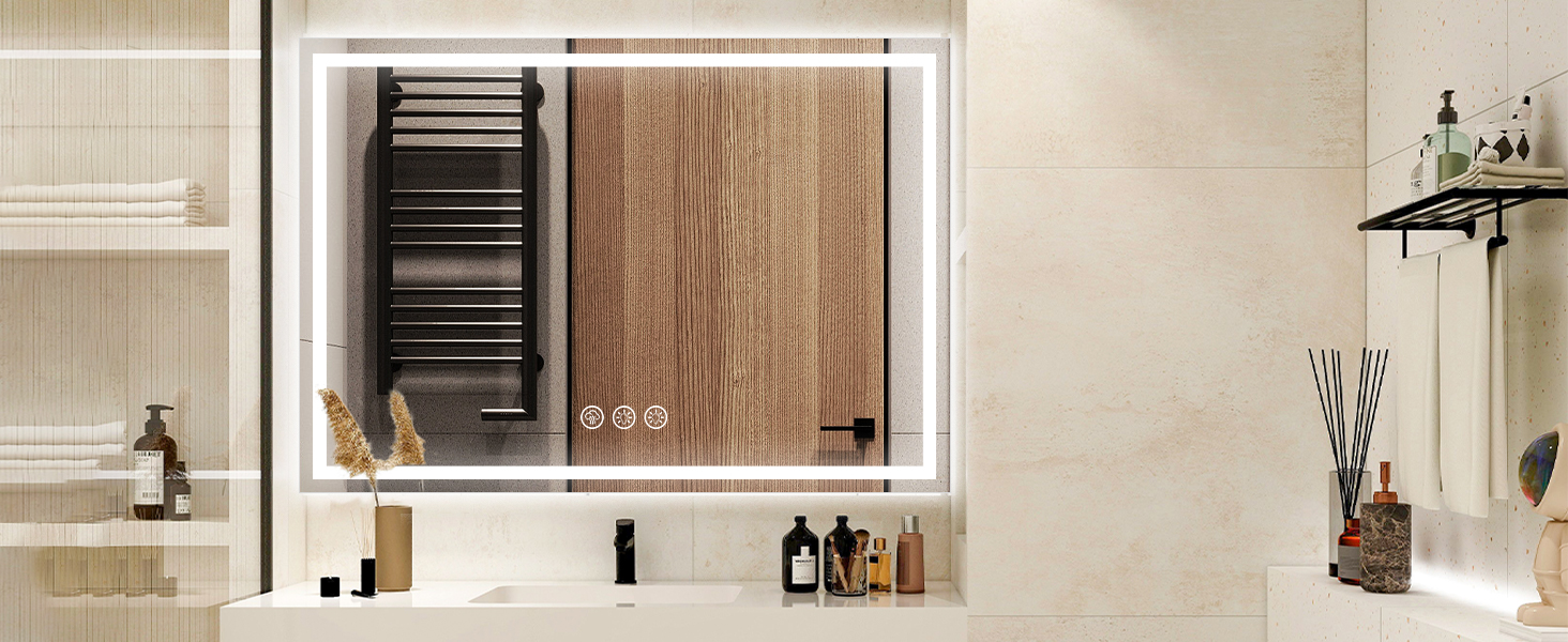 Дзеркало для ванної кімнати 50x70 см з LED-підсвічуванням, антизапарювання, диммування, 3 кольори світла