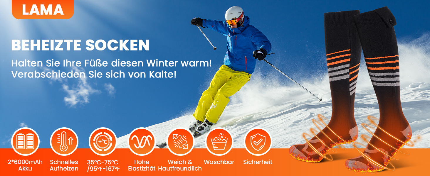 Електричні гріючі шкарпетки LAMA 6000mAh, унісекс, для зимових видів спорту та відпочинку на природі