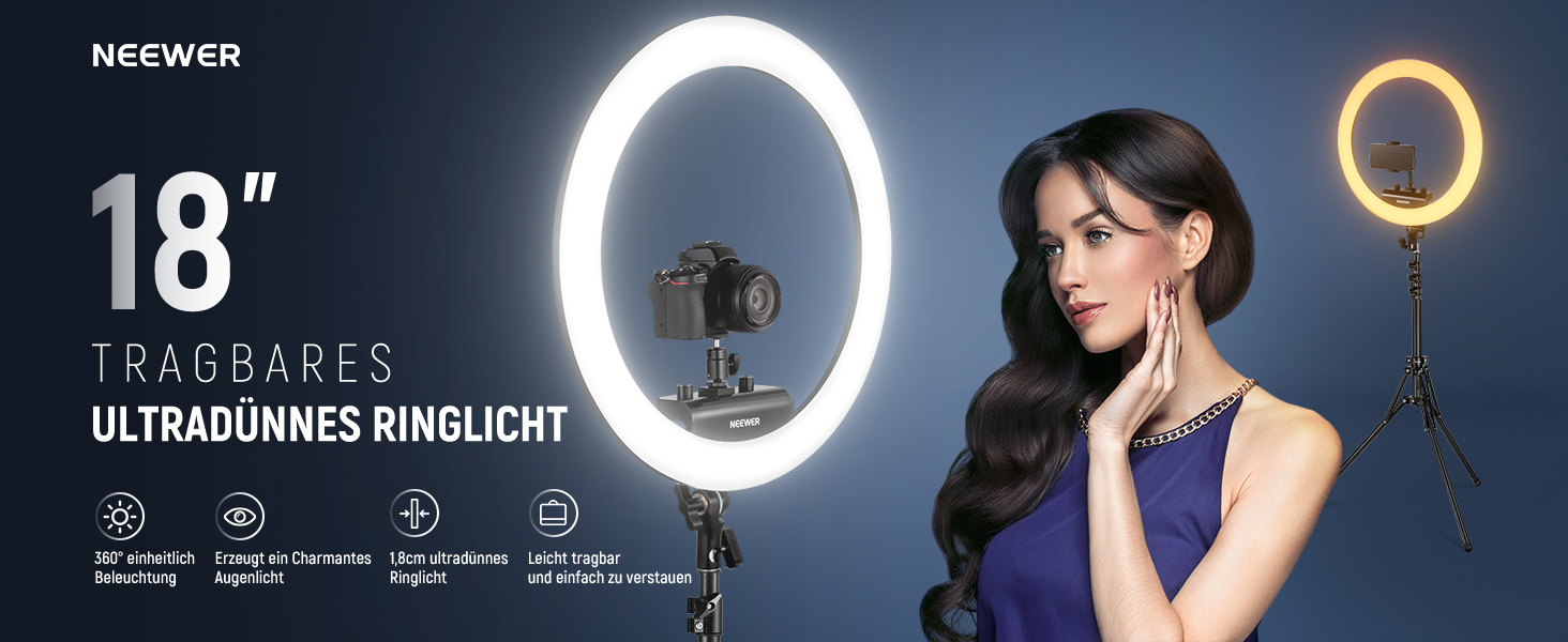 NEEWER Комплект кільцевого світла для фото та відео: 48 см, 52 Вт, регульоване LED світло, штатив, Bluetooth, для смартфона, YouTube, селфі (RP18B Pro)