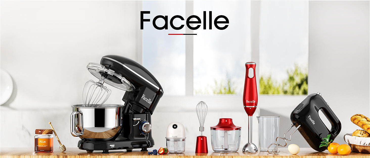 Кухонна машина Facelle 6.5L з нержавіючої сталі, 10 швидкостей + імпульсний режим, міксер для тіста з набором для випічки