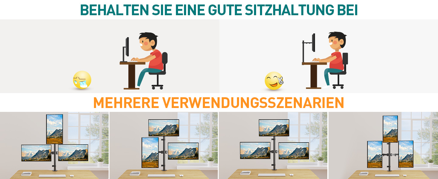 Тримач для моніторів ELIVED EV4013 на 3 монітори, 17-32 дюйми, VESA 75/100mm, регулювання висоти, 80 см
