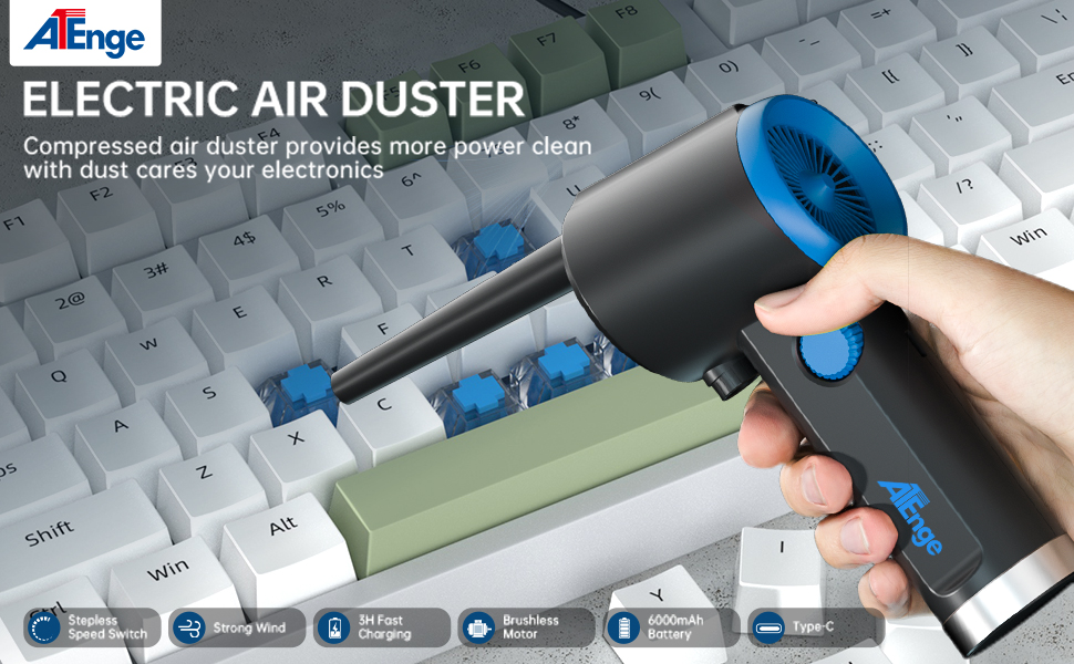 Електричний повітряний пилосос Air Duster, 41000 обертів/хв, комплект для чищення ПК, ручний бездротовий, для комп'ютерів, клавіатур, авто, тварин (TAD07-B)