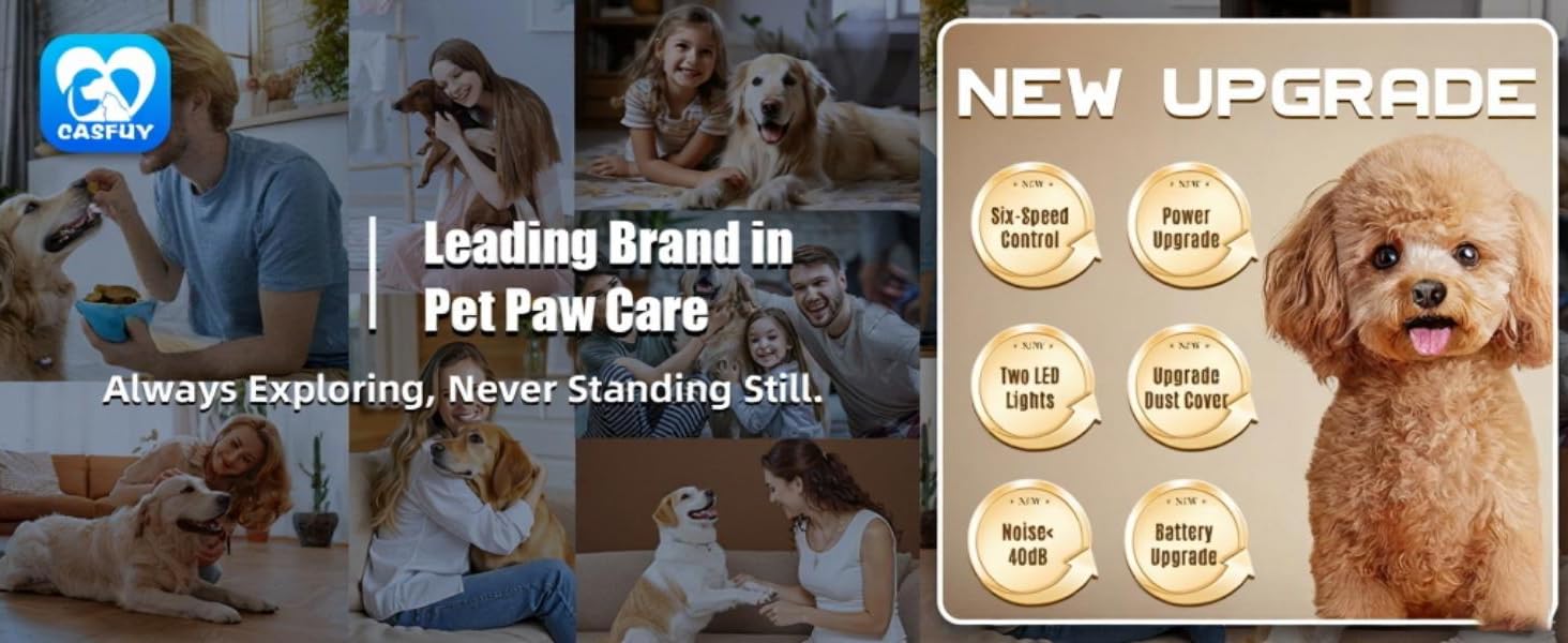 Електричний точило для собачих кігтів Casfuy Neue 6-Gang – 2 LED, тиха робота, 7 годин, для собак та котів, великих, середніх та малих порід, темно-синій