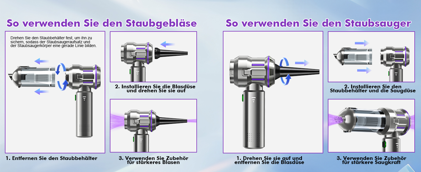 Бездротовий ручний пилосос RABIGALA 4-в-1, 25000PA, акумуляторний, для автомобіля та дому, електропілювач, фіолетовий