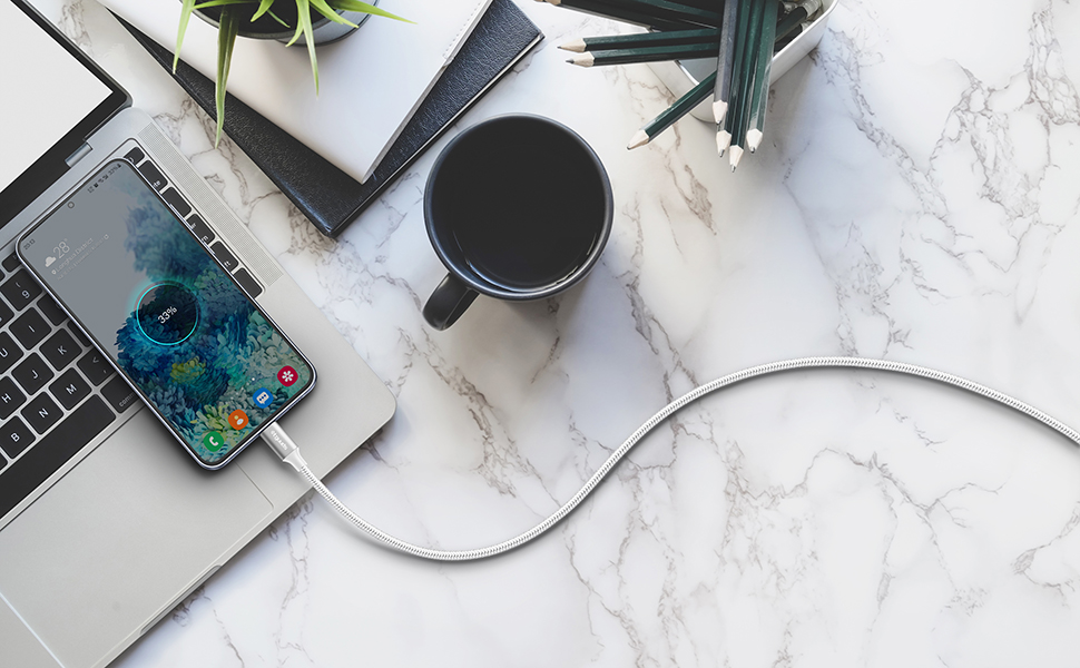 Кабель USB-C на USB-A, 30см, 2 шт., білий. Швидка зарядка, нейлон, для iPhone, Samsung Galaxy