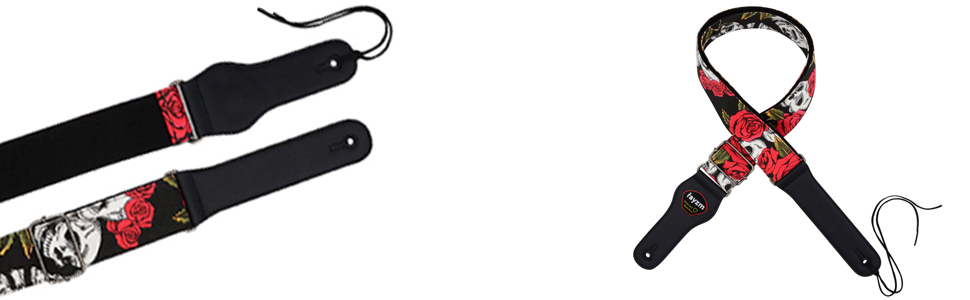 Гітарний ремінь Rayzm з бавовни для акустичної, електрогітари та бас-гітари з кишенькою для медіатора, рожевий принт, ширина 5 см, регульована довжина