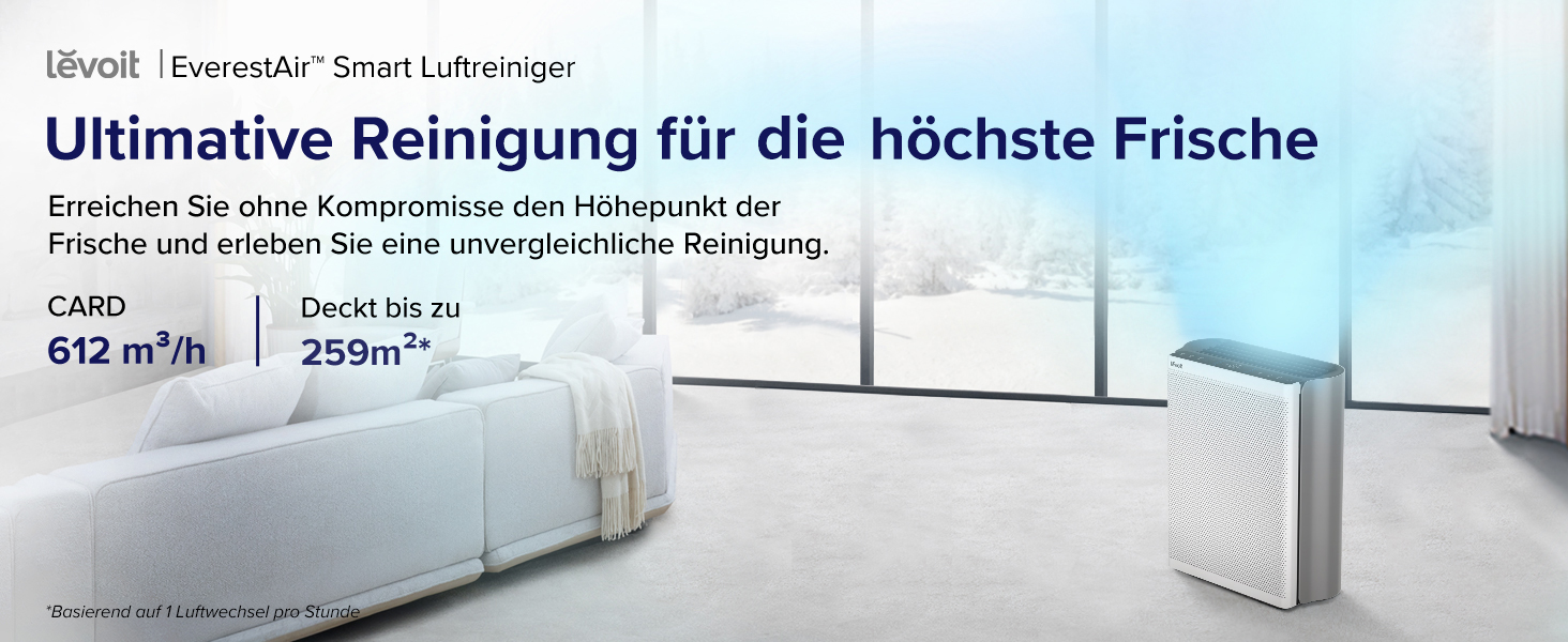 Повітряочисник LEVOIT з HEPA-фільтром: видаляє 99,97% цвілі, пилу, пилку, шерсті тварин. З датчиком якості повітря, авто-режимом, CADR 240 м³/год. Для кімнат до 50 м², тихий режим 22 дБ. Білий (127 м²)