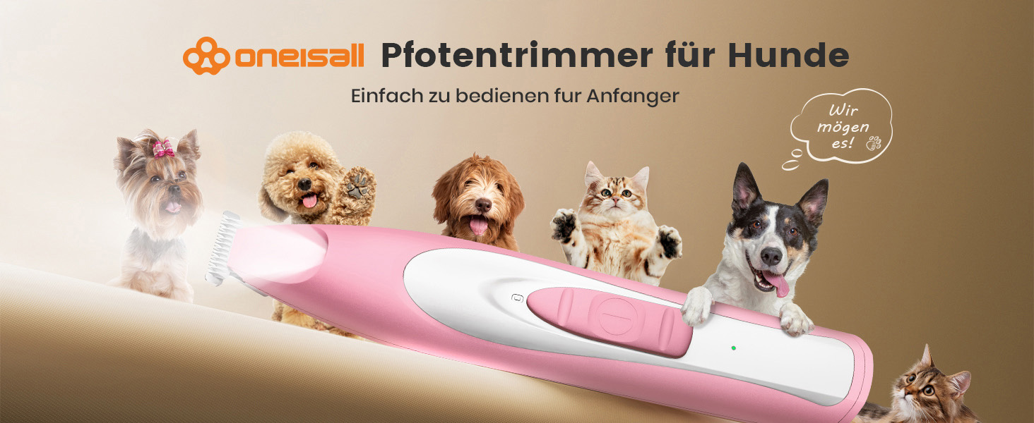 Триммер для собак Oneisall Paw Trim Pro з LED-підсвічуванням, рожевий: безпечна стрижка лап, очей, вух та обличчя