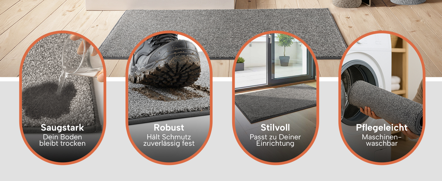 Килимок вхідний Blumtal 50x80 см, мікрофібра, протиковзний вологостійкий килим для бруду бежевий