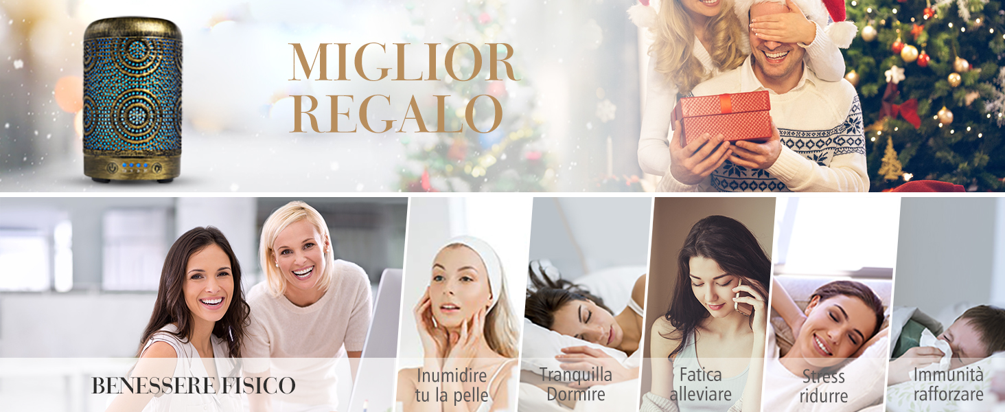 SALKING Аромадифузор, 100 мл, Металевий, для дому та офісу, з підсвіткою, 7 кольорів, для ефірних олій, зволожувач повітря, золотий