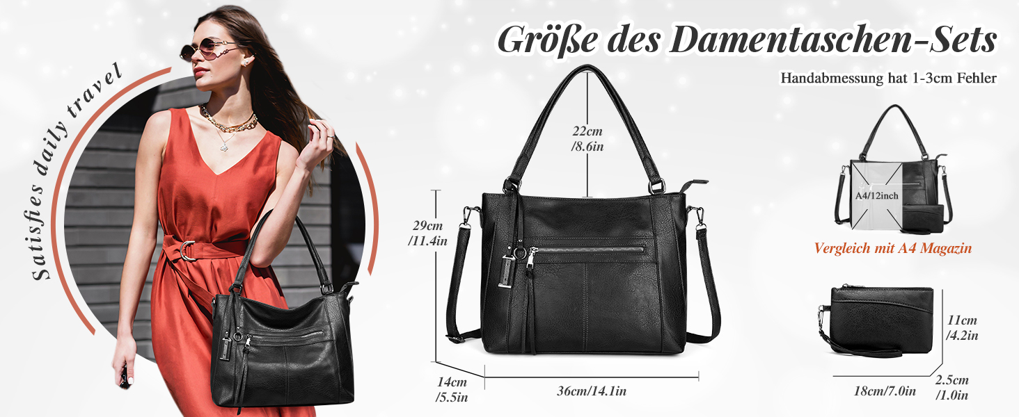 BAIGIO Комплект сумок жіночих: сумка-шопер середнього розміру, кросбоді та гаманець зі штучної шкіри, чорний