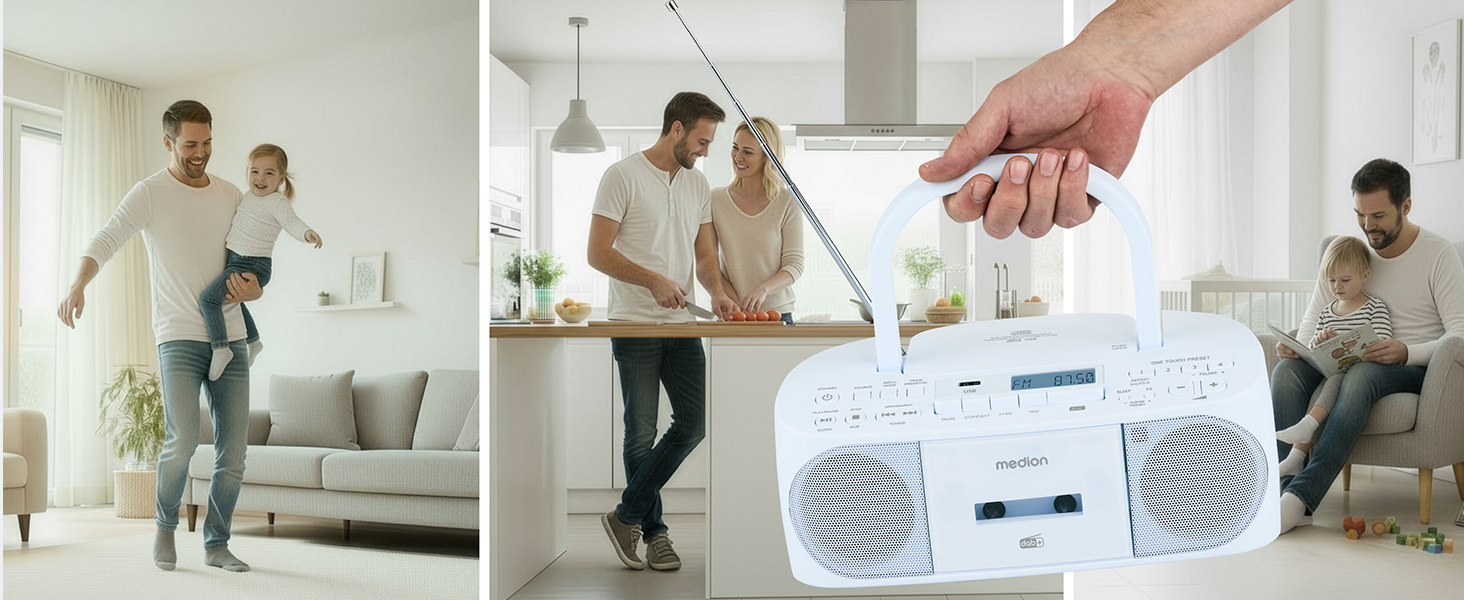 MEDION DRX-1 Plus Бумбокс: DAB+, Bluetooth, CD, MP3, касети, AUX, Stereo Sound System, зелений/блакитний