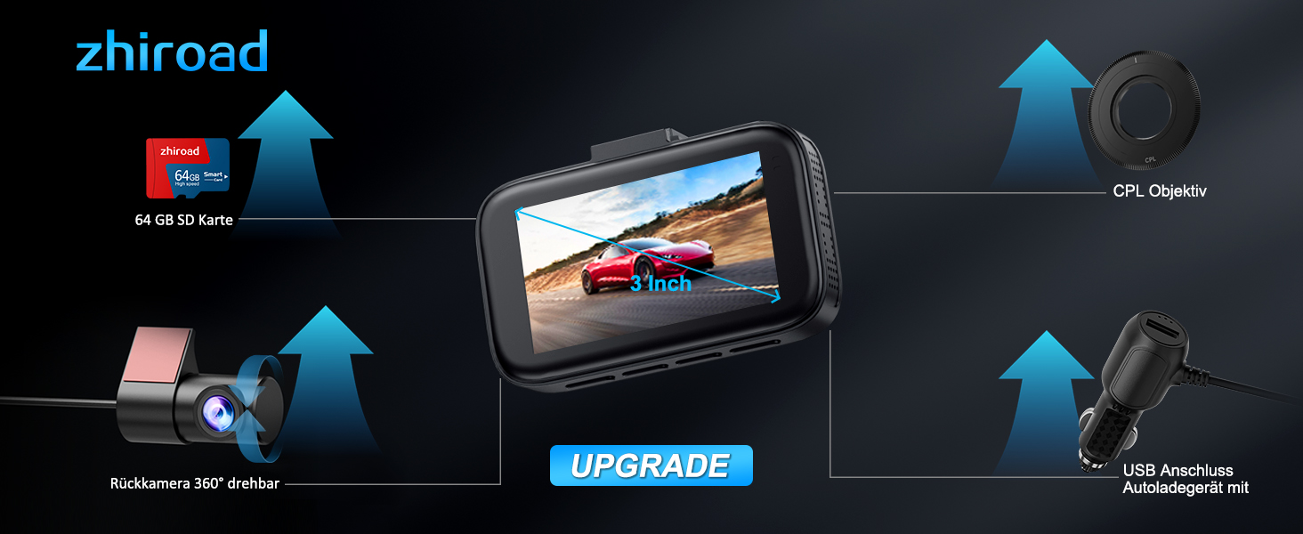 Відеореєстратор Dashcam 4K Dual з CPL фільтром, WiFi, 64GB SD, IPS 3