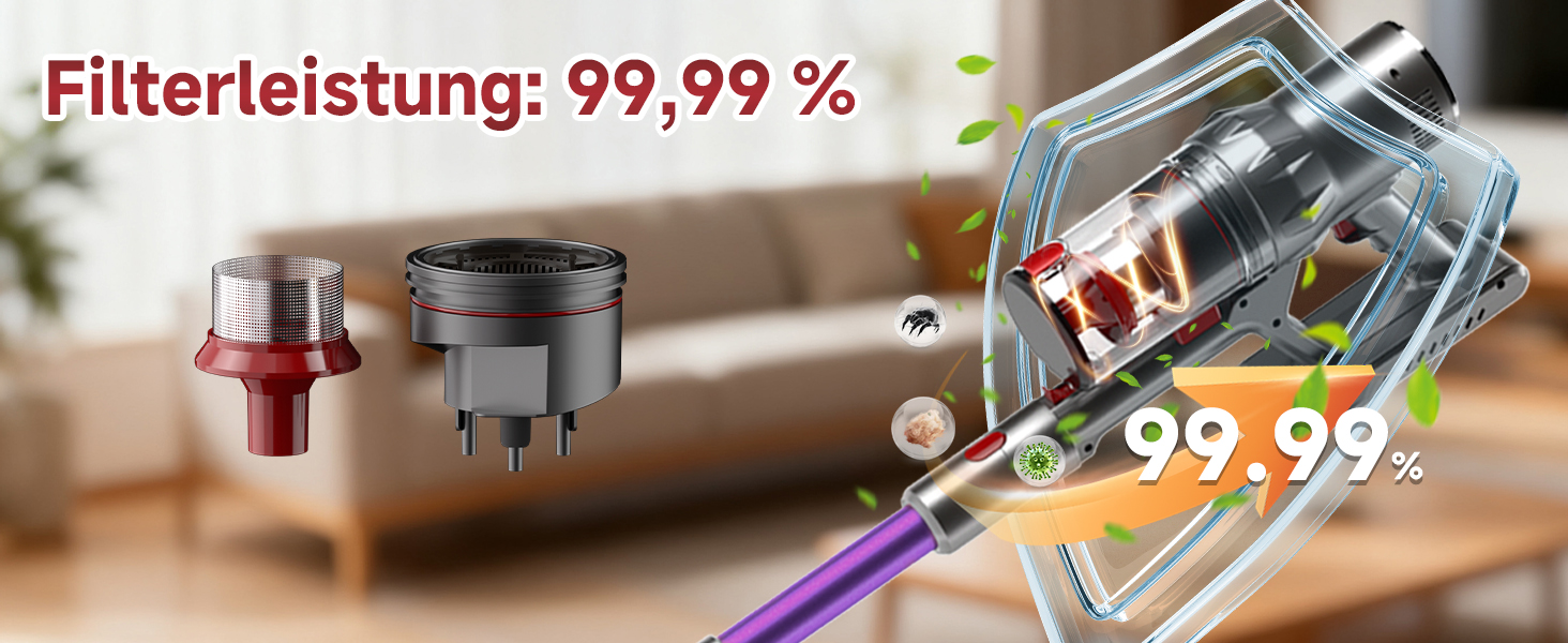 Бездротовий пилосос Hearten 4-в-1 з акумулятором, LED-дисплеєм та щіткою проти намотування, керуванням в один дотик, LED-підсвічуванням для шерсті тварин/килимів/твердих підлог, фіолетовий