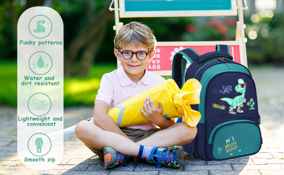 Дитячий рюкзак для хлопчика Кіндерруксзак з динозавром, водонепроникний, для дошкільнят та молодших школярів (зелений)